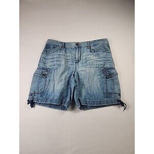LRL Lauren Jeans Co Shorts Womens 10 Blue Cargo Denim Flat Front Ties